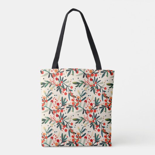 Moderne rode kerst Holly bessen Tote Bag (Achterkant)
