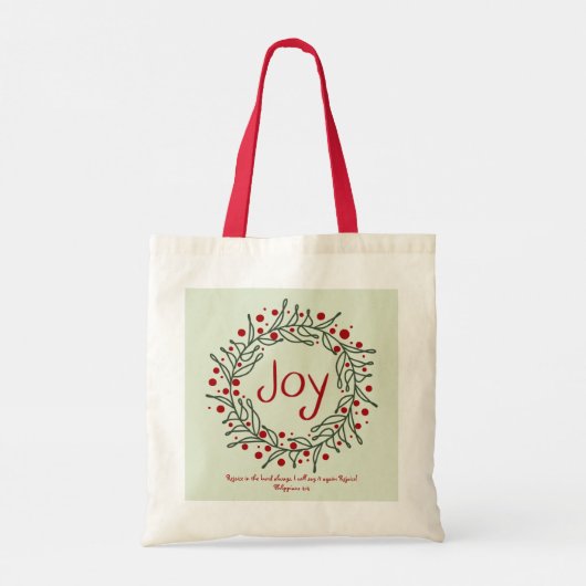 Moderne rode kerst "Joy" Wreath met scripts Tote Bag (Achterkant)