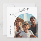 Moderne Rode Kerst Nautische Strandboog Foto Feestdagenkaart (Voorkant)