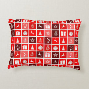 Moderne Rode Kerst Raster Patroon Minimalistisch Accent Kussen