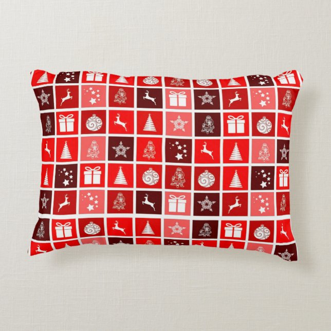 Moderne Rode Kerst Raster Patroon Minimalistisch Accent Kussen (Achterkant)