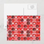 Moderne Rode Kerst Raster Patroon Minimalistisch Briefkaart (Voorkant / Achterkant)