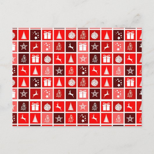 Moderne Rode Kerst Raster Patroon Minimalistisch Briefkaart (Voorkant)