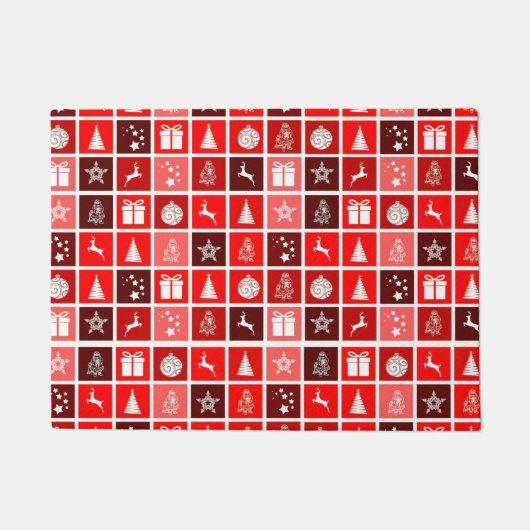 Moderne Rode Kerst Raster Patroon Minimalistisch Deurmat (Voorkant)