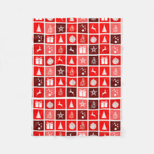 Moderne Rode Kerst Raster Patroon Minimalistisch Fleece Deken