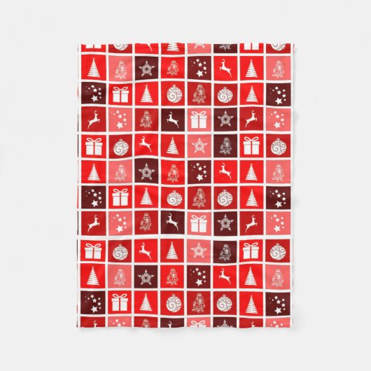 Moderne Rode Kerst Raster Patroon Minimalistisch Fleece Deken (Voorkant)