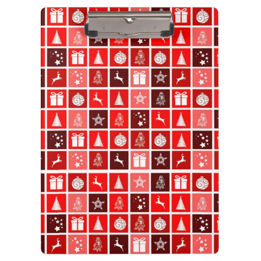 Moderne Rode Kerst Raster Patroon Minimalistisch Klembord (Voorkant)