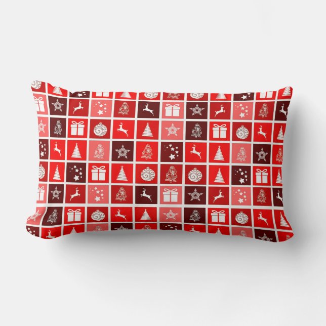 Moderne Rode Kerst Raster Patroon Minimalistisch Kussen (Voorkant)