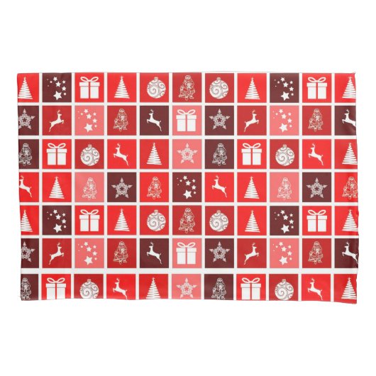 Moderne Rode Kerst Raster Patroon Minimalistisch Kussensloop (Voorkant)