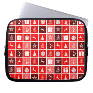 Moderne Rode Kerst Raster Patroon Minimalistisch Laptop Sleeve