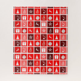Moderne Rode Kerst Raster Patroon Minimalistisch Legpuzzel