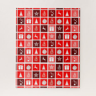 Moderne Rode Kerst Raster Patroon Minimalistisch Legpuzzel