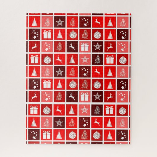 Moderne Rode Kerst Raster Patroon Minimalistisch Legpuzzel (Verticaal)