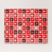Moderne Rode Kerst Raster Patroon Minimalistisch Legpuzzel (Horizontaal)