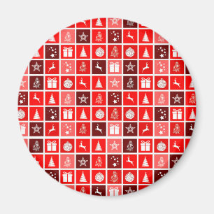 Moderne Rode Kerst Raster Patroon Minimalistisch Magneet