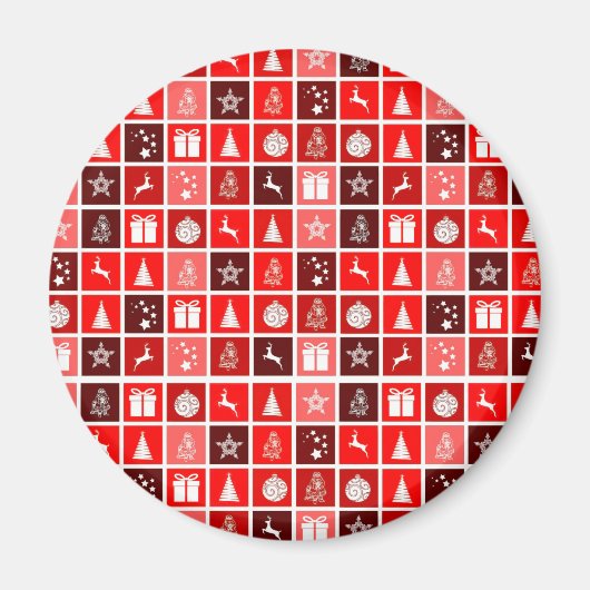Moderne Rode Kerst Raster Patroon Minimalistisch Magneet (Voorkant)