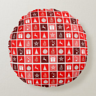 Moderne Rode Kerst Raster Patroon Minimalistisch Rond Kussen