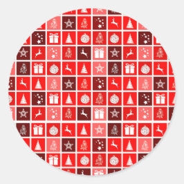 Moderne Rode Kerst Raster Patroon Minimalistisch Ronde Sticker