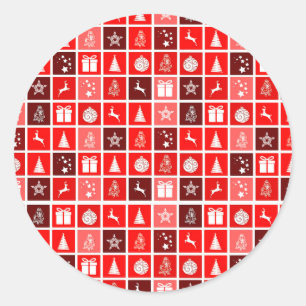 Moderne Rode Kerst Raster Patroon Minimalistisch Ronde Sticker