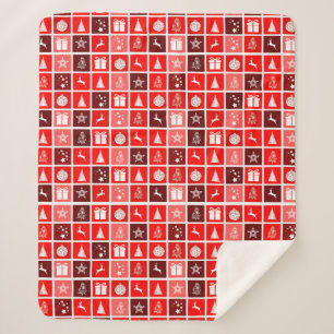Moderne Rode Kerst Raster Patroon Minimalistisch Sherpa Deken