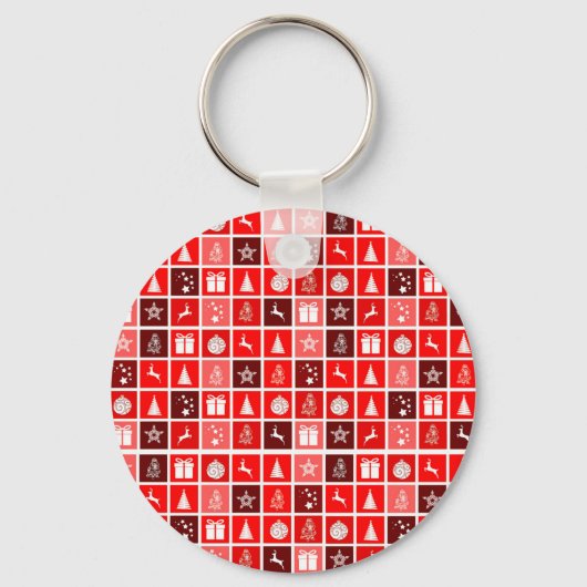 Moderne Rode Kerst Raster Patroon Minimalistisch Sleutelhanger (Voorkant)
