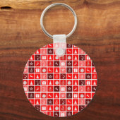 Moderne Rode Kerst Raster Patroon Minimalistisch Sleutelhanger (Voorkant)