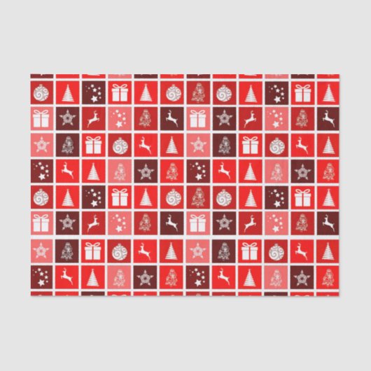 Moderne Rode Kerst Raster Patroon Minimalistisch Tissuepapier (Voorkant)