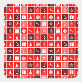 Moderne Rode Kerst Raster Patroon Minimalistisch Vierkante Sticker