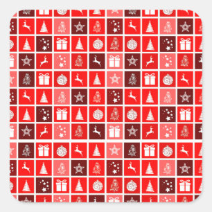 Moderne Rode Kerst Raster Patroon Minimalistisch Vierkante Sticker