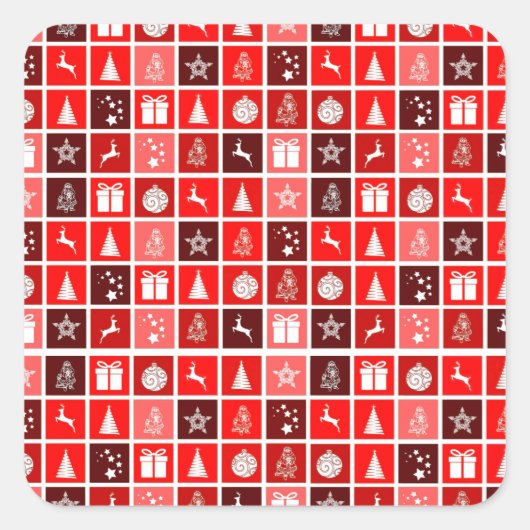 Moderne Rode Kerst Raster Patroon Minimalistisch Vierkante Sticker (Voorkant)