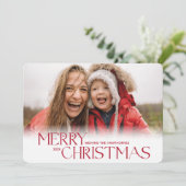 Moderne rode kerst-sneeuwvlokker aangepaste foto feestdagenkaart (Staand voorkant)