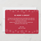 Moderne rode kerst-sneeuwvlokker aangepaste foto feestdagenkaart (Achterkant)
