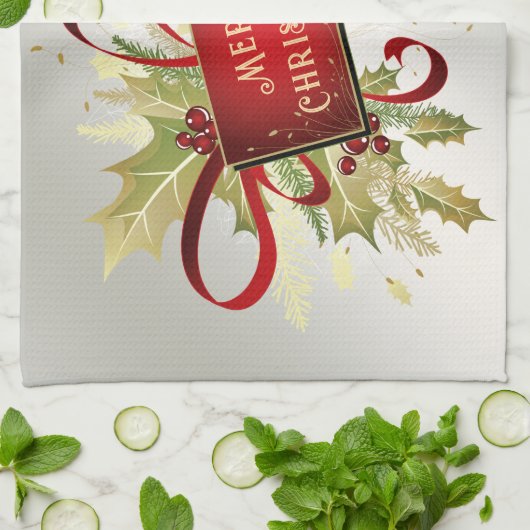 Moderne Rode Kerst Vakantie Keuken Handdoek (Gevouwen)