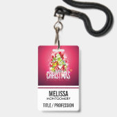 Moderne rode kerstafbeelding Illustratie Badge (Voorkant met koord)