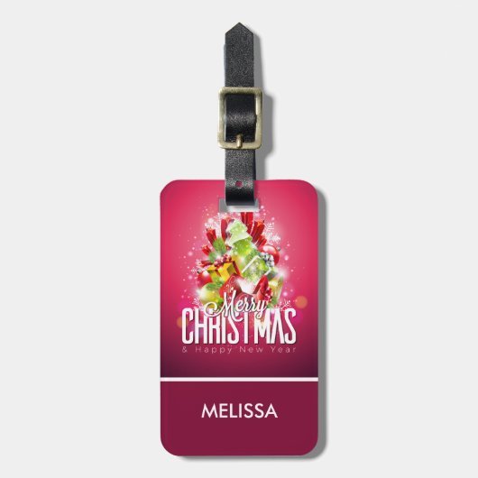 Moderne rode kerstafbeelding Illustratie Bagagelabel (Voorkant verticaal)