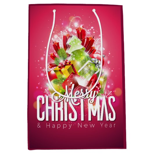 Moderne rode kerstafbeelding Illustratie Medium Cadeauzakje (Voorkant)