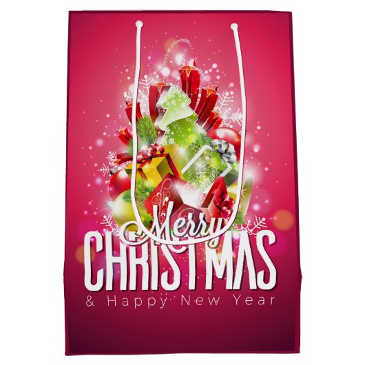 Moderne rode kerstafbeelding Illustratie Medium Cadeauzakje (Achterkant)