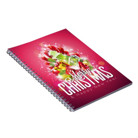 Moderne rode kerstafbeelding Illustratie Notitieboek (Rechterzijde)
