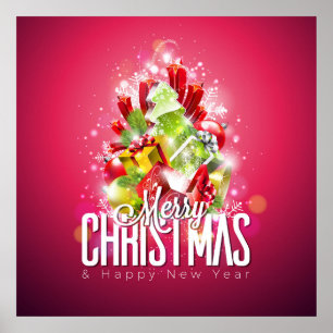 Moderne rode kerstafbeelding Illustratie Poster