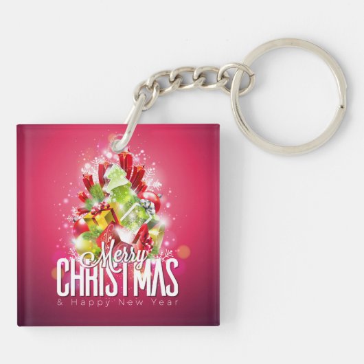 Moderne rode kerstafbeelding Illustratie Sleutelhanger (Achterkant)