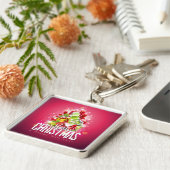 Moderne rode kerstafbeelding Illustratie Sleutelhanger (Zijkant)