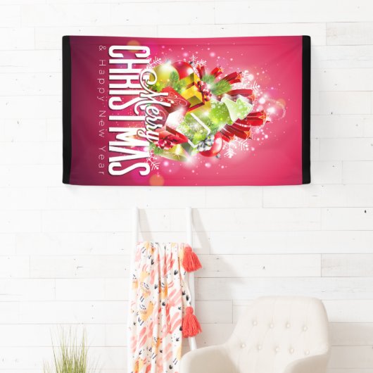 Moderne rode kerstafbeelding Illustratie Spandoek (Insitu)