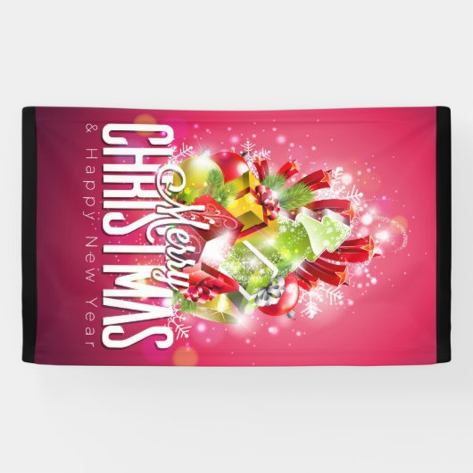Moderne rode kerstafbeelding Illustratie Spandoek (Horizontaal)