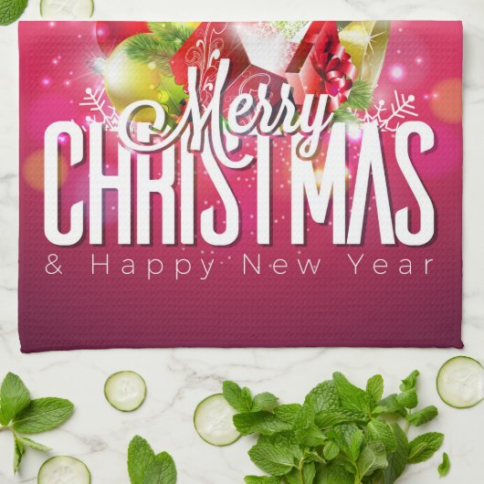 Moderne rode kerstafbeelding Illustratie Theedoek (Gevouwen)