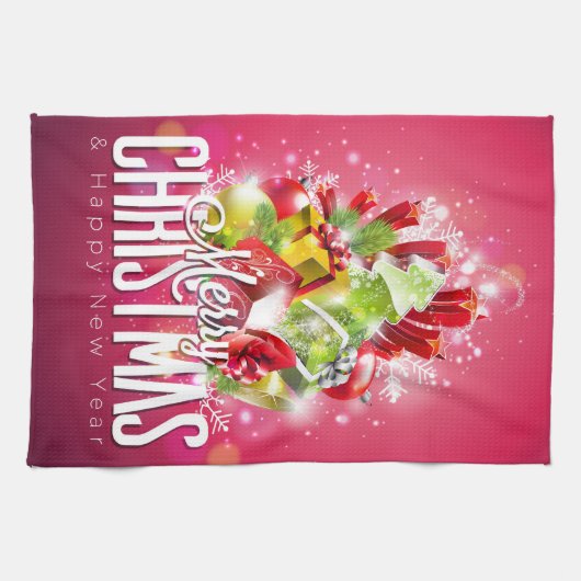 Moderne rode kerstafbeelding Illustratie Theedoek (Horizontaal)