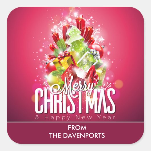 Moderne rode kerstafbeelding Illustratie Vierkante Sticker (Voorkant)