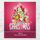 Moderne rode kerstafbeelding Illustratie Wijn Etiket (Enkel label)