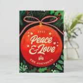 Moderne Rode Kerstbal Ornament Botanisch Feestdagenkaart (Staand voorkant)