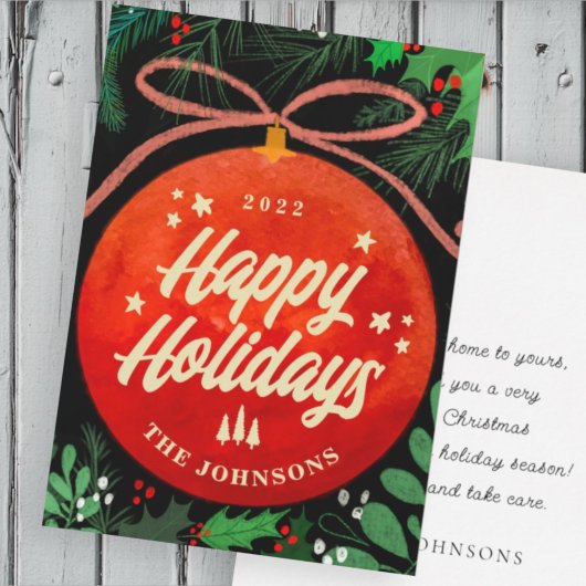 Moderne Rode Kerstbal Ornament Botanisch Feestdagenkaart