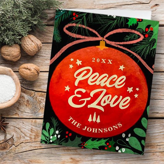 Moderne Rode Kerstbal Ornamente Botanisch Feestdagen Kaart